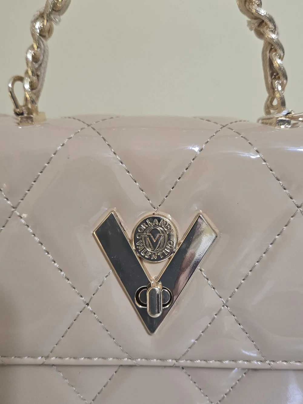 Valentino Orlandi Quilted Patent Vegan Leather Shoulder Bag in Nude - Picture 6 of 12